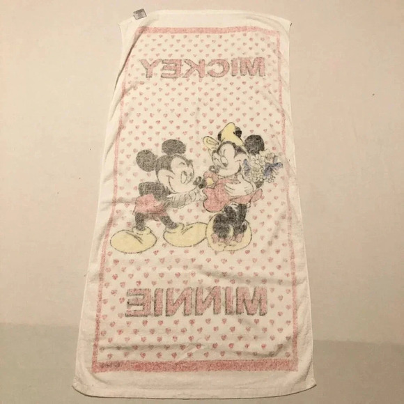 Vintage Disney Mickey Minnie Mouse Towel Hearts 51 x 24  Flaws - Picture 16 of 16